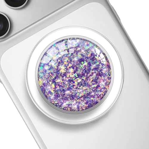 Transparent Magnetic Phone Grip Compatible with Magsafe，Collapsible Mobile Phones Stand Holder for Smartphone Tablet Cell Phone Accessory - Clear Crystal Deep Purple Fragment Glitter - color: Deep purple Glitter