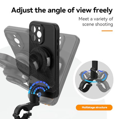 TELESIN Motorcycle Phone Mount Fit iPhone 16 Pro Max, Magnetic Motorcycle Phone Holder with Vibration Dampener & Metal Buckle [One-Click Unlock] with Magnetic Phone Case for 25 & 28 mm Handlebars