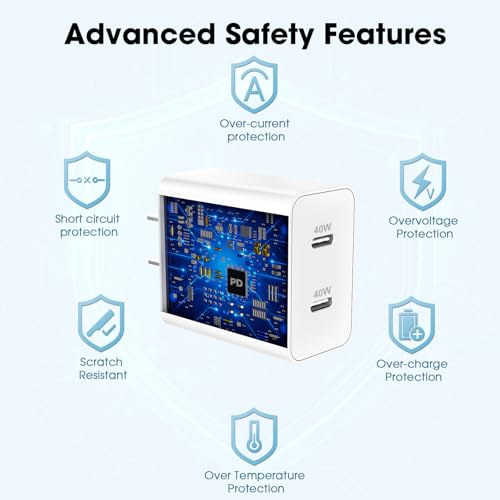 40W Dual Port Fast Wall Charger, USB C Charger Block, 2-Pack