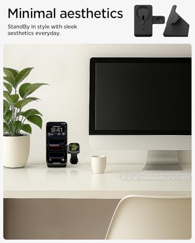 Spigen for MagSafe (25W), Apple Watch Charger Stand Holder Case MagFit Duo - color: Black, size: MagFit Duo
