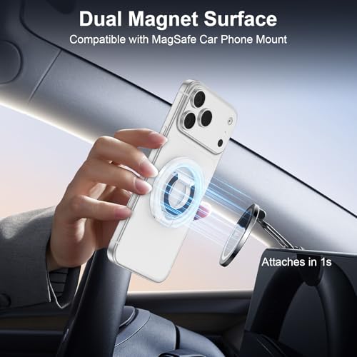 Phone Ring Holder for MagSafe Phone Grip, Magnetic Cell Phone Grip Magnetic Finger Ring Phone Kickstand Ring Stand for iPhone 17 16 15 14 Air Accessories Android Mag Car Mounts, White - color: White