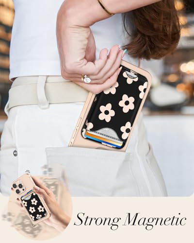 Shorogyt Compatible with Magsafe Wallet for Women, Black Flower - color: Black Flower
