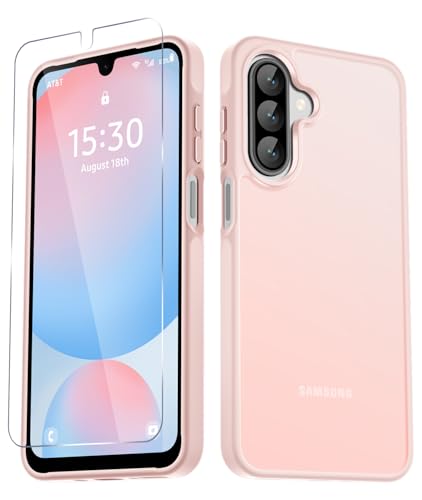 YENAPOON for Samsung Galaxy A17 5G Case, Matte Phone Case, Pink | with 1 Screen Protector, Frosted Translucent Back, Slim Shockproof Protective Cover - color: Pink, size: for Galaxy A17 5G