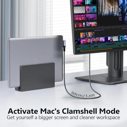 USB C Monitor Display Cable 1.6ft, 240W USB4 / Thunderbolt 4 Cable, 8K@60Hz 4K@144Hz HDR Video, 40Gbps Data & PD 3.1 Charging for MacBook M1/M2, Mac mini, SSD, Dock - size: 1.6 FT