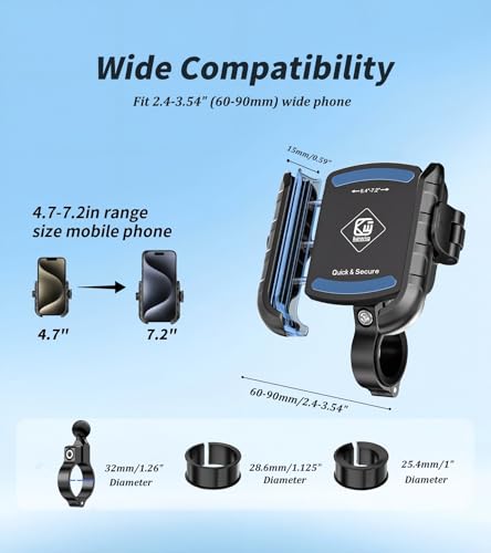Kewig Motorcycle Phone Mount Holder with Aluminum Alloy Mounting Base