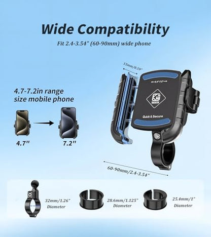 Kewig Motorcycle Phone Mount Holder with Aluminum Alloy Mounting Base