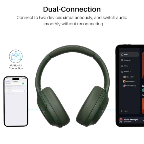 TOZO HT3 Hybrid Noise Cancelling Wireless Headphones, 90H Over Ear Headset - color: Green