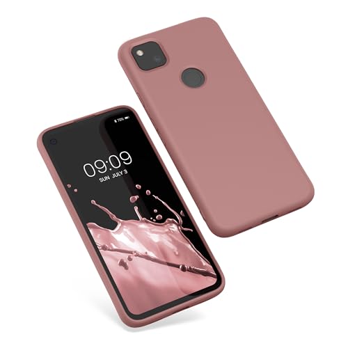 kwmobile Case Compatible with Google Pixel 4a Case - Slim Protective TPU Silicone Phone Cover - Winter Rose - color: Winter Rose