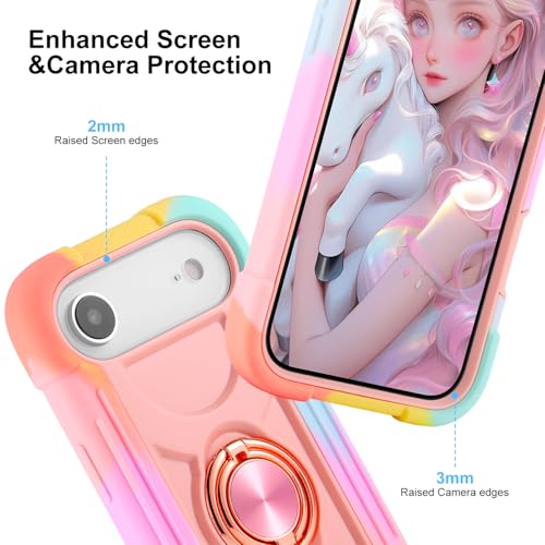 MARKILL Compatible with iPhone Air Case 6.5 Inch 2025 with 360 Degree Rotate Ring Stand, Military Grade Drop Protection Full Body Rugged Protective Case Kids - color: Rainbow Pink, size: iPhone Air 6.5"