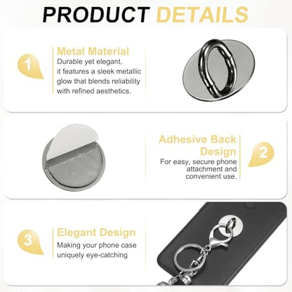 PATIKIL Metal Phone Charm Hook 0.9", 24Pcs Adhesive Circle Shaped Phone Finger Grip Hook Smartphones Keychain Ring Charm Loop for DIY Tablet Case Accessories, Black - color: Black