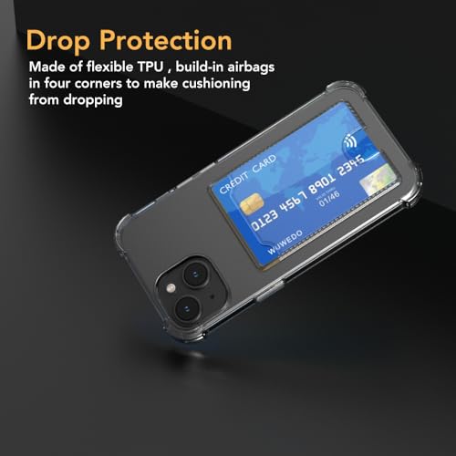 for iPhone 15 Crystal Clear Card Case, [Slim & Protection][Up to 2 Cards] Anti-Yellowing Flexible TPU Wallet Case with Card Holder 6.1" 2023 - size: iPhone 15