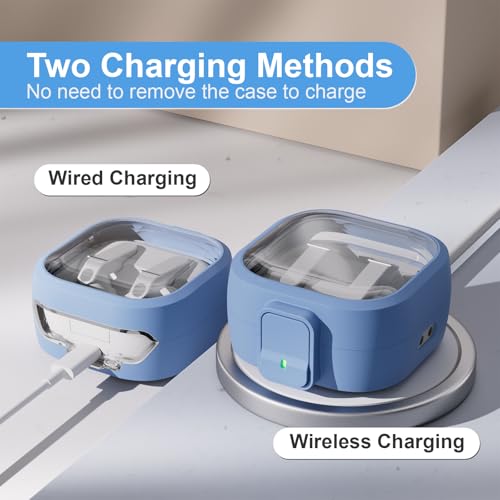 for Samsung Galaxy Buds 4/Buds 4 Pro Case (2026) with Secure Safety Lock Clip,Shockproof Scratch-Resistant TPU Transparent Soft Protective Cover Accessories with Carabiner/Cleaning Kit(Light Bule) - color: Light Bule