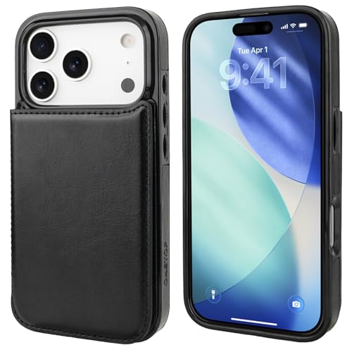ONETOP for iPhone 17 Pro Wallet Case with Credit Card Holder,Black | Kickstand,ID/Cash Holder,Case Wallet with Card Slots,Double Magnetic Clasp,Durable PU Leather Shockproof Cover for Women Men - color: Black