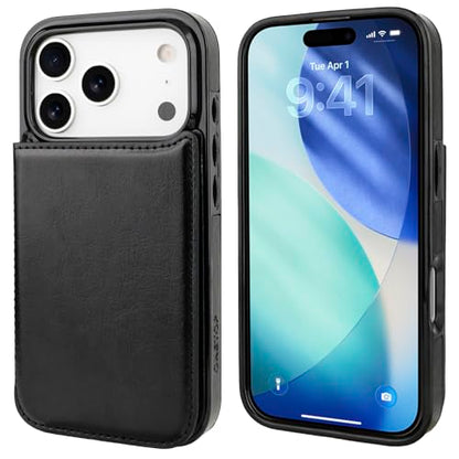ONETOP for iPhone 17 Pro Wallet Case with Credit Card Holder,Black | Kickstand,ID/Cash Holder,Case Wallet with Card Slots,Double Magnetic Clasp,Durable PU Leather Shockproof Cover for Women Men - color: Black