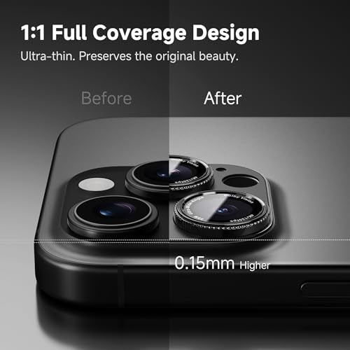 CACOE Metal Camera Lens Protector for iPhone 16Pro/16ProMax/14Pro/14ProMax - color: Dark Black