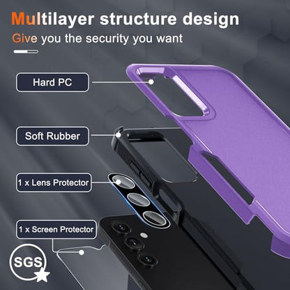 Case for Samsung Galaxy A15 5G, Full Body Heavy Duty Rugged Shockproof Protective Phone Cover with Lanyard Strap, Tempered Glass Screen Protector and Camera Lens Cover, Lavender | Rugged Shockproof Protective Phone Case with Lanyard Strap,Tempered Glass S
