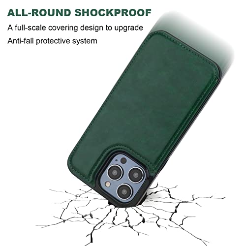 ONETOP for iPhone 14 Pro Max Wallet Case with Credit Card Holder,Green | Kickstand,ID/Cash Holder,Case Wallet with Card Slots,Double Magnetic Clasp,Durable PU Leather Shockproof Cover for Women Men - color: Green