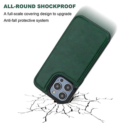 ONETOP for iPhone 14 Pro Max Wallet Case with Credit Card Holder,Green | Kickstand,ID/Cash Holder,Case Wallet with Card Slots,Double Magnetic Clasp,Durable PU Leather Shockproof Cover for Women Men - color: Green