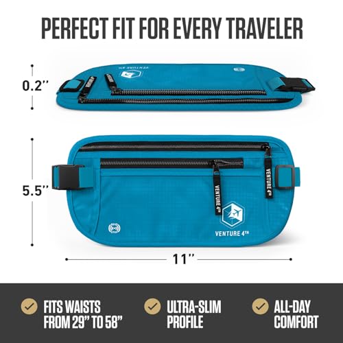 VENTURE 4TH Travel Money Belt, RFID Blocking Passport Holder - Blue - color: Blue