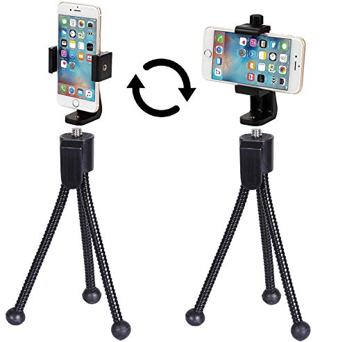 Alphx Universal Smartphone Tripod Cell Phone Holder Mount Adapter Set, Fits iPhone, Samsung, and all Phones, Rotates Vertical and Horizontal with Adjustable Clamp, Includes Mini Tripod