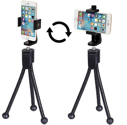 Alphx Universal Smartphone Tripod Cell Phone Holder Mount Adapter Set, Fits iPhone, Samsung, and all Phones, Rotates Vertical and Horizontal with Adjustable Clamp, Includes Mini Tripod