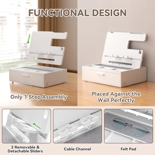 Pezin&Hulin Docking Station with Drawer, Nightstand Organizer (White) - color: White