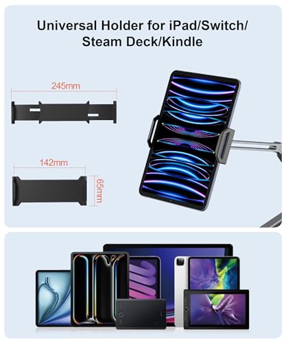 YICOSUN Tablet Stand for Desk - Heavy Duty Aluminum iPad Arm Mount with Super Grip Clamp, 360° Rotating Foldable Holder for 4.7-13" iPad, Kindle, Phone - Reading, Drawing, Video Call - Gray - color: Gray