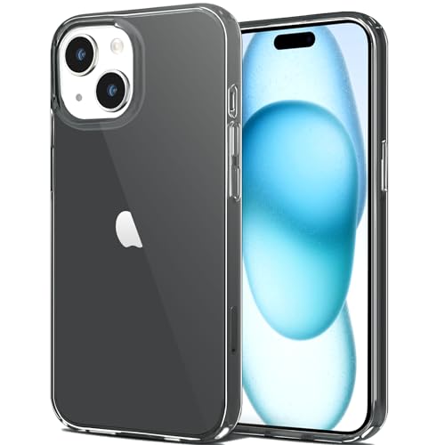 JJGoo Compatible with iPhone 15 Case Clear, Soft Clear TPU Phone Cases, Shockproof Transparent Bumper Cover Slim Thin Phone Case, Translucent Black - color: Black