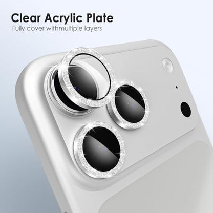 TENOC Camera Lens Protector for iPhone 17 Pro & 17 Pro Max, Silver Glitter - size: iPhone 17 Pro/17 Pro Max
