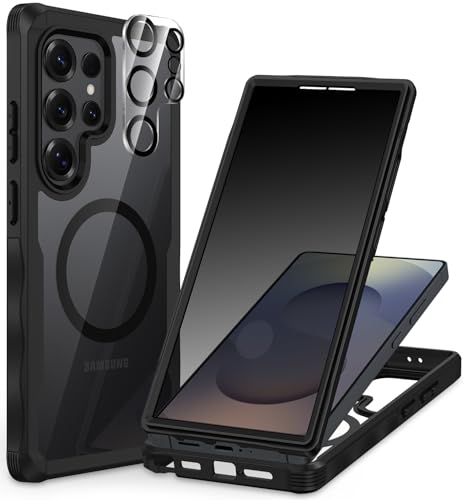 CENHUFO Magnetic Privacy for Samsung Galaxy S25 Ultra Case, Full Body Phone Case with Built-in 9H Tempered Glass Privacy Screen Protector and Camera Lens Cover, Shockproof Protective Bumper -Black - color: Black, size: S25 Ultra