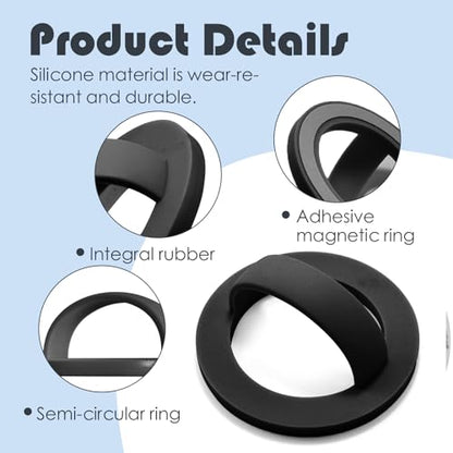 Magnetic Silicone Ring Grip Phone Holder, Rotating Finger Loop Ring Grip Holder, Soft and Portable, Strong Magnetic Attraction, Compatible with Magsafe for iPhone and Samsung Case (Black) - color: Black