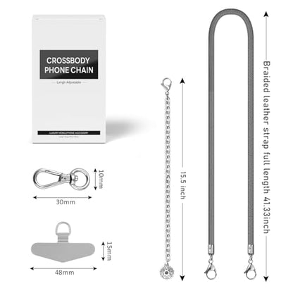 ROCONTRIP 2 In 1 Cell Phone Lanyard Crossbody Chain And Phone Wrist Strap Set Adjustable Phone Lanyard Chain Fit iPhone 16 With Metal Phone Tether Tab Detachable And Neck Strap - color: Darkgrey+silver