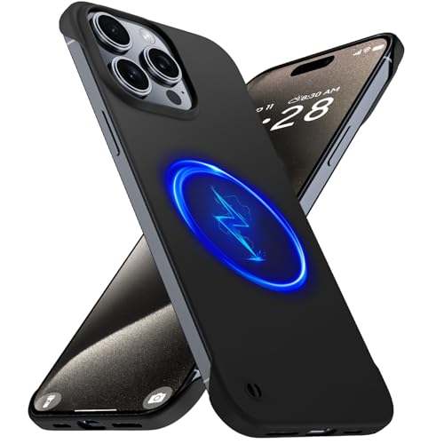 GRECAZO Magnetic Slim Frameless Case for iPhone 15 Pro, Black | Compatible with MagSafe, Soft-Touch Matte Hard PC Cover, Ultra Thin Lightweight Minimalist, Pull Ring Lanyard, 6.1 Inch - color: Black, size: iPhone 15 Pro