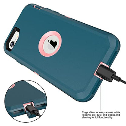 MXX Case for iPhone SE 2020 / SE 2022 Heavy Duty Protective Case with Screen Protector, Rugged Rubber Shockproof Protection Cover & Rotating 360 Degree Belt Clip SE 3rd/2nd Gen(Tuscan Teal/Light Pink) - color: Tuscan Teal/ Light Pink