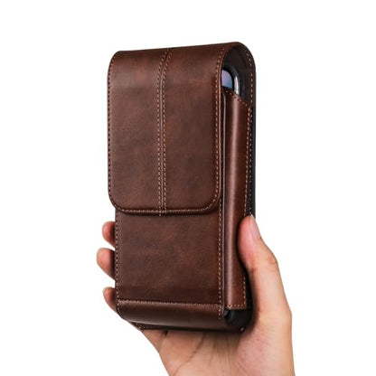 Cell Phone Belt Clip Bag with Card Holder Leather, Mobile Phone Waist Pouch - color: Coffee, size: 6.9 INCH