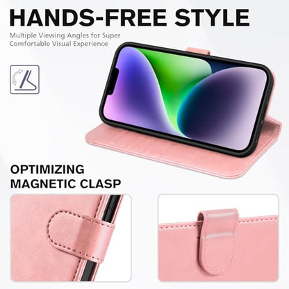 TUCCH Wallet Case for iPhone 14 (6.1") 2022, 4 Card Holders, Rose Gold | RFID Blocking, Viewing Stand, Shockproof TPU Shell, PU Leather, Magnetic Closure, Protective Folio Flip Cover - color: Rose Gold