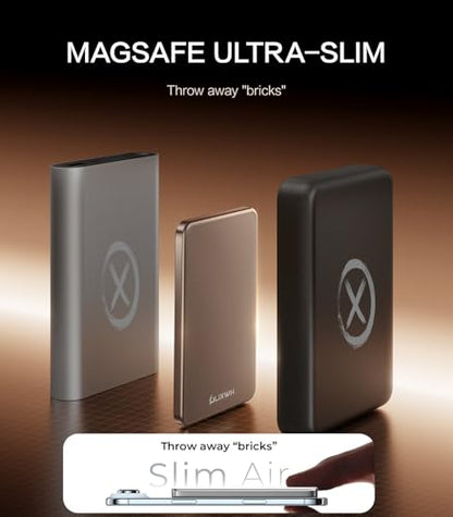 [0.3" Ultra Slim] [Alloy-Made] ULiXWH Magsafe Portable Charger for iPhone, 2026 Upgrade 5000mAh Fast Charging Magnetic Power Bank, Wireless Battery Pack for iPhone 17 Air 16 15 Pro Max 14, Desert Gold - color: Desert Gold