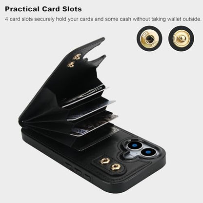Folosu for iPhone 17 Case Wallet with Card Holder, Finger Ring Cover Black - color: Black