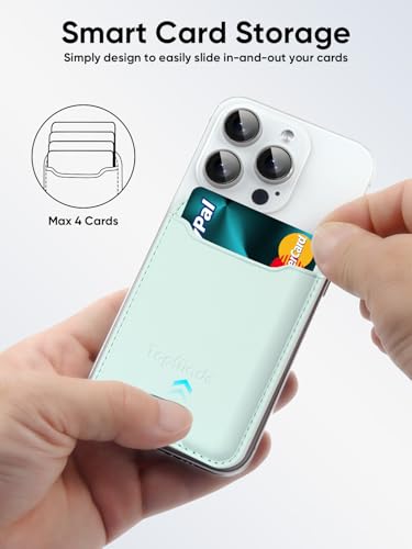 Phone Card Holder, Premium Leather Phone Wallet Stick on, Fit 4 Cards - color: Green