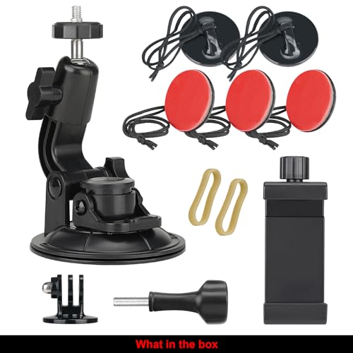 Heavy Duty Φ90mm Suction Cup + Adjustable Dual-Ball-Head Action Camera Dash Cam Phone Car Mount Windscreen Window Cockpit Holder for iPhone GoPro insta360 Video Recording (1.5kg Load)