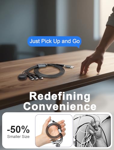 100W 2 USB C Multi Charging Cable for Apple Watch - 10ft USB C Fast Charging Cord with Dual USB-C (100W/10W), Lightning & Magnetic Apple Watch Charger, Braided for iPhone 17-14, iPad, Galaxy S24/S23