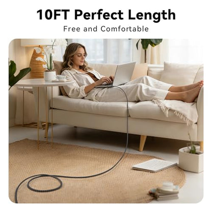 240W USB C to USB C Cable 10FT 2Pack, 2-in-1 Right Angle, Fast Charging - color: Black