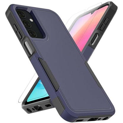MDCN Samsung Galaxy A25 5G Case: Dual Layer Protective Heavy Duty Cell Phone Cover, Navy Blue & Black, Military Protection Bumper, Shockproof Rugged with HD Screen Protector, Anti-Slip - color: Navy Blue (PC) + Black (TPU)