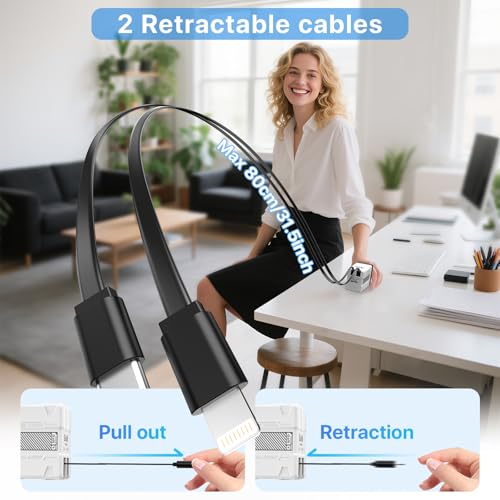 2 in 1 Retractable Gan Wall Charger with Dual Cables, Fast Charging 45W Retractable Phone Charger Wall Plug with 2 Charging Cable, USB C Chargers Block for iPhone 17 16 15 14 13, LG,Pixel - color: White