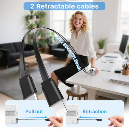 2 in 1 Retractable Gan Wall Charger with Dual Cables, Fast Charging 45W Retractable Phone Charger Wall Plug with 2 Charging Cable, USB C Chargers Block for iPhone 17 16 15 14 13, LG,Pixel - color: White