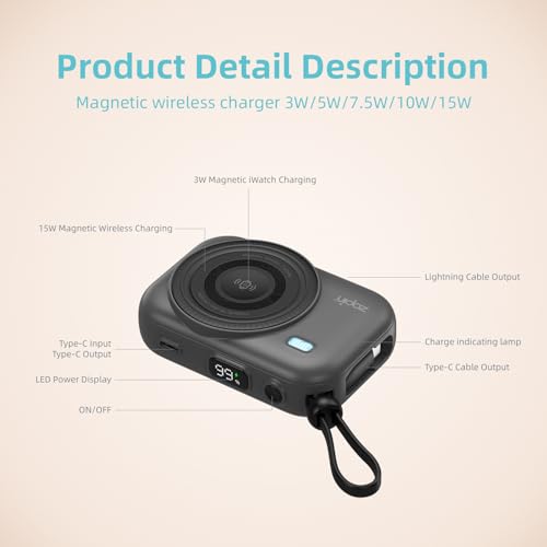 10000mAh Magnetic Power Bank, 20W Fast Charging Wireless Portable Charger with Built-in Charging Compartment for iPhone & Android (Black) - color: Black