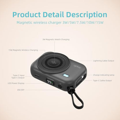 10000mAh Magnetic Power Bank, 20W Fast Charging Wireless Portable Charger with Built-in Charging Compartment for iPhone & Android (Black) - color: Black