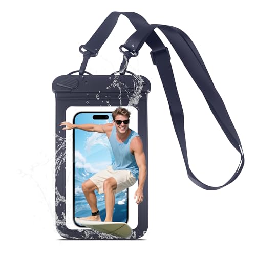 IPX8 Waterproof Phone Pouch Universal Cell Phone Dry Bag Patented Sealed Lock Lanyard Mobile Phone Case for Swimming Surfing Beach for iPhone 17 16 15 Samsung S26 S25 Xiaomi up to 8.9" - color: Black - 1 Pack