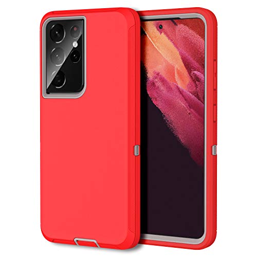 MXX Case Compatible with Galaxy S21 Ultra Case, 3-Layer Super Full Heavy Duty Body Bumper Cover/Shock Protection/Dust Proof, Designed for Samsung Galaxy S21 Ultra 5G 6.8 Inch 2021 (Red/Gray) - color: Red/Gray