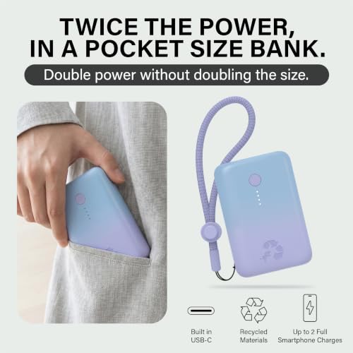 Nimble Champ Portable Charger, 10000mAh Power Bank, 20W Dual USB-C Charging - color: Glacial Blue Lavender